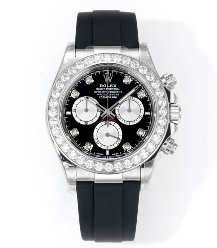Daytona 116598 C1F 1:1 Best Version Diamond-set Black Dial Black Rubber Strap Movement 4131