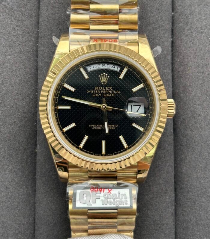 Date/Day of the Week 128239 Weight Increase QF 1:1 Best Version Black Dial Gold Strap