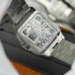 Santos Skeleton SS/Blue PVD Bezel RICH 1:1 Best Edition Skeleton Blue Dial On SS SmartLink Bracelet 9611MC Super Clone (Free Leather Strap) - Image 8