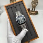 Santos Skeleton SS/Blue PVD Bezel RICH 1:1 Best Edition Skeleton Blue Dial On SS SmartLink Bracelet 9611MC Super Clone (Free Leather Strap) - Image 5
