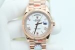 Date/Day 40mm OKF White dial Rose gold case Roman numeral markers 904L stainless bracelet 3255 movement